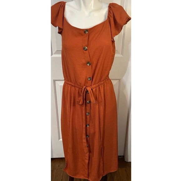 Dresses & Skirts - Millenium Off Shoulder Button Up Dress Orange Womens Size Large Elastic Waist